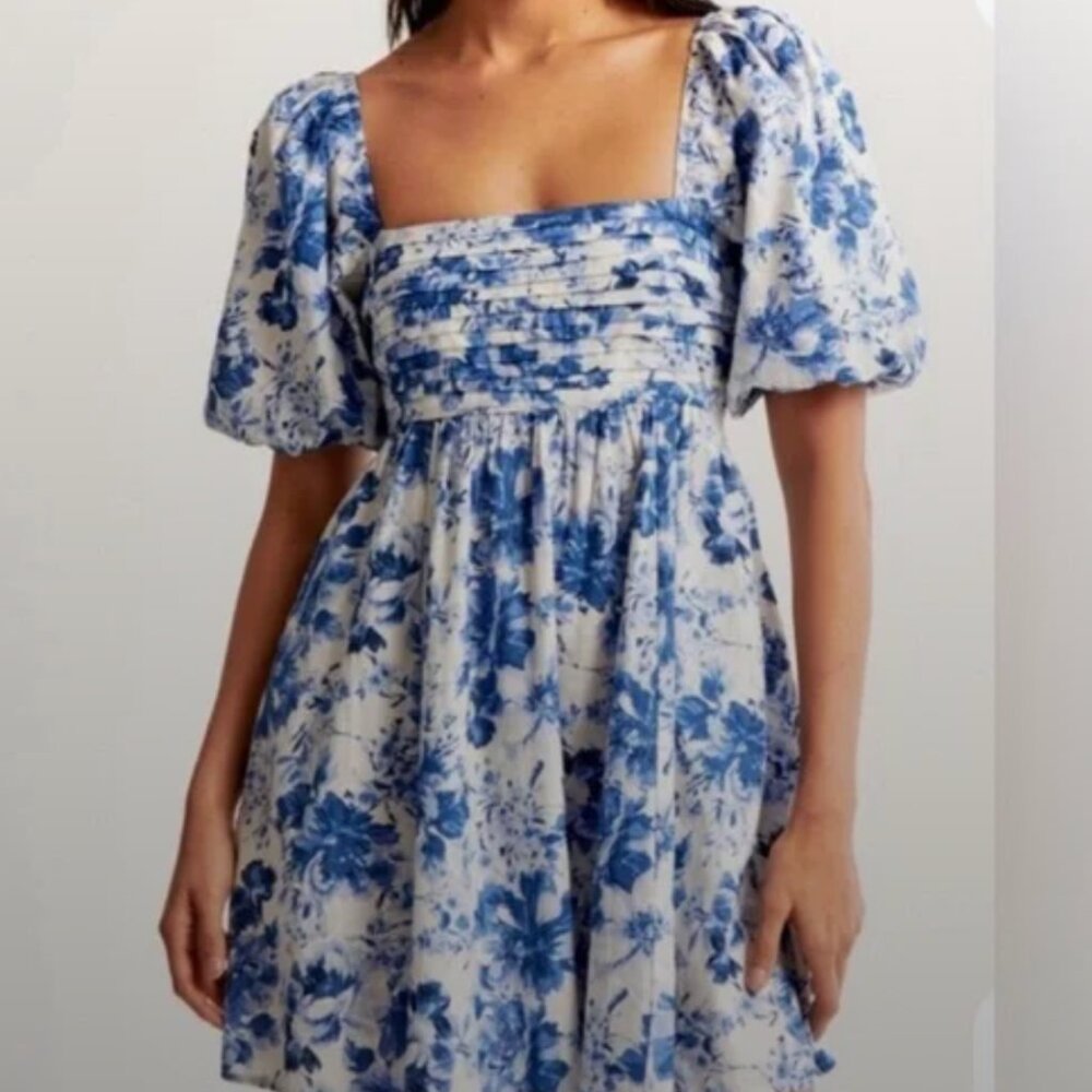 Abercrombie & Fitch Blue Floral Puff Sleeve Mini Dress – Size Small